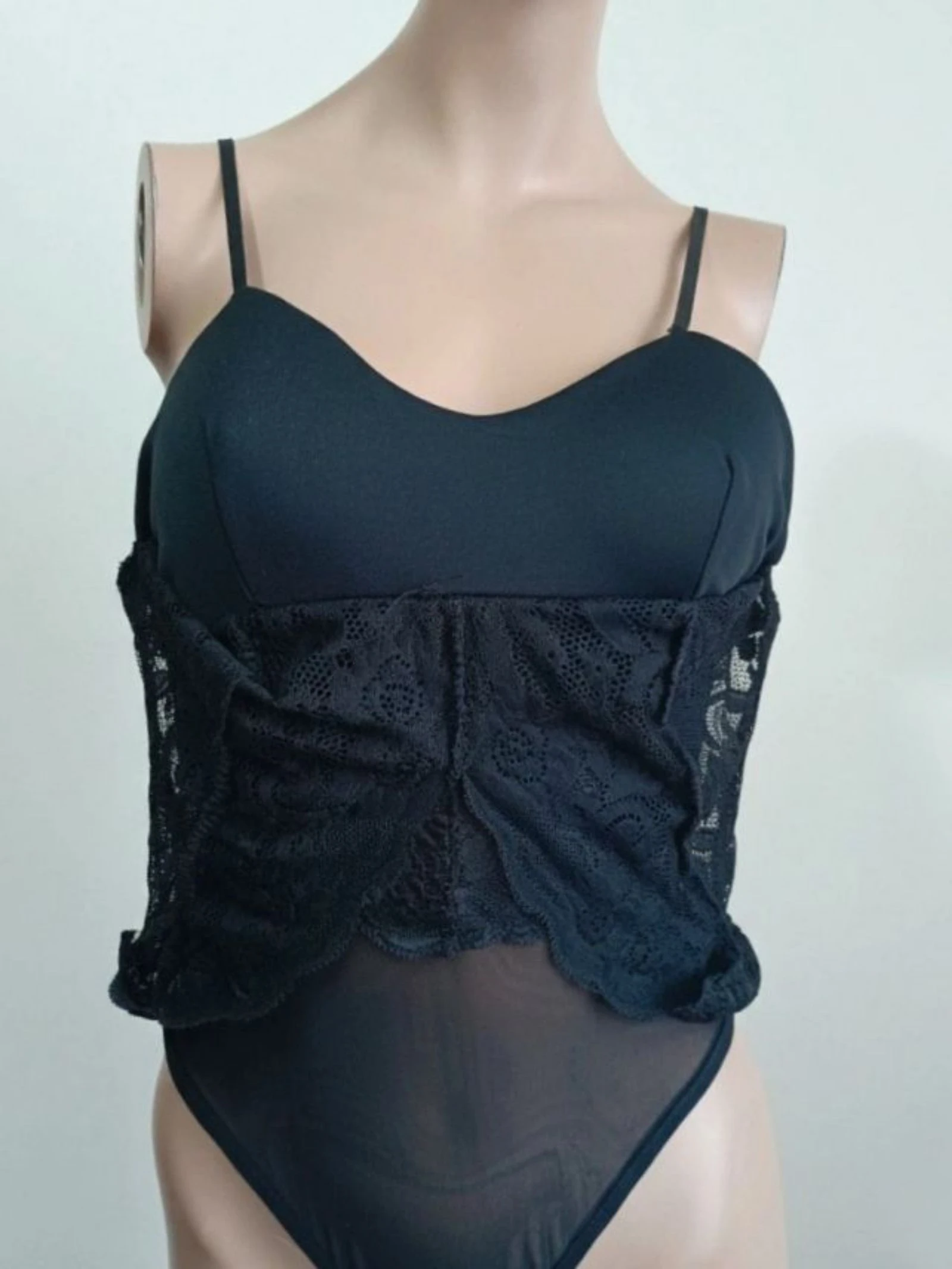 Body de renda de malha Top Bodice Romântico Gótico Y2K Estética Guipure Bodysuit Lingerie Blusa M – photo 3